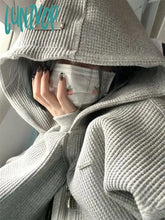 Lunivop Oversized Solid Zip Up Hoodies Women Harajuku Streetwear Grey Hooded Sweatshirts Casual